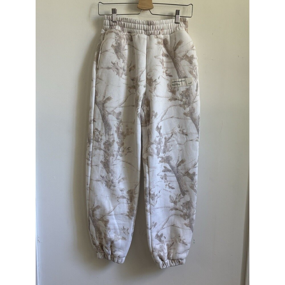 Comfrt Sweatpants Women S White Camo Fleece Lined Relaxed Taper Joggers